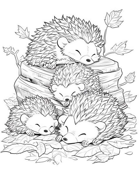 Forest Illustration Kids, Gentle Illustration, Hedgehog Doodle, Hedgehog Coloring Page, Hedgehog Sleeping, Hedgehog Colors, Play Preschool, Zoo Animal Coloring Pages, Hedgehog Illustration