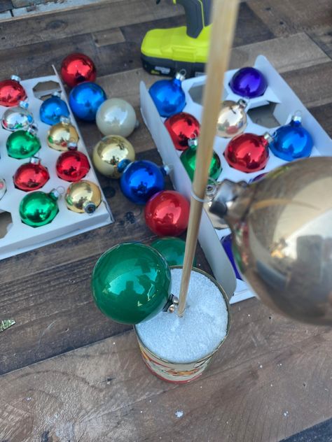 Vintage Ball Christmas Tree - The Shabby Tree Old Christmas Bulbs Crafts, Christmas Ornament Repurpose, Christmas Ball Ornament Tree Diy, Repurpose Old Ornaments, Christmas Tree Made Out Of Ornaments, Christmas Tree Made From Ornaments, Christmas Tree Made With Ornaments, Christmas Ball Tree Diy, Shabby Tree Christmas Crafts