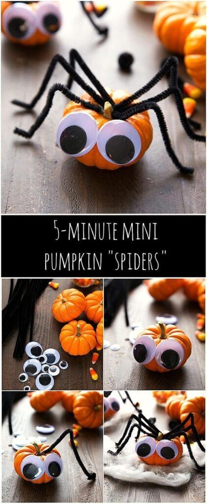 With googly eyes and pipecleaners you can have a spider pumpkin in no-time! Here is a list of more pumpkin decorating ideas that toddlers, preschoolers and kids of all ages can create! #howweelearn #pumpkincarving #pumpkindecorating #jackolantern # halloween #kidsactivities Five Minute Crafts, Pumpkin Decorating Ideas, Halloween Class Party, Pumpkin Decorating Contest, Easy Pumpkin Carving, Pumpkin Spider, Crafts Halloween, Halloween Pumpkins Carvings, Carving Ideas