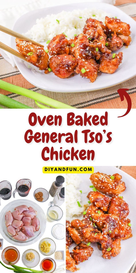 Oven Baked General Tso’s Chicken, Chicken Bites Oven, Easy General Tso Chicken, General Tao Chicken, Baked Chicken Recipes Oven, General Tso's Chicken, Chinese Chicken Recipes, Tso Chicken, Asian Chicken Recipes, Oven Baked Chicken Breasts