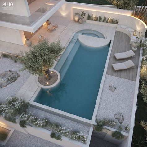 CASA LINDA EXTERIOR :: Behance Hotel Pool Area Design, Modern Rectangular Pool, Pool Detail, Pool Design Plans, Pool Design Modern, Dream Backyard Pool, Villa Pool, Pool Landscape Design, Pool Cabana