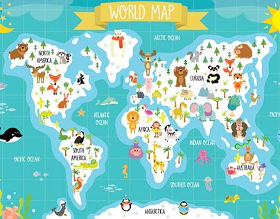 World Map Printable, Continents And Oceans, Kids World Map, Maps For Kids, World Map Decal, Map Decal, World Map Poster, Printable Animals, Animal World