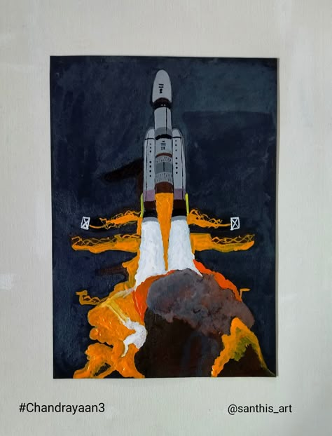 Heartiest congratulations to @isro scientists on the successful launch of #chandrayaan3 I want to express my happiness and heartfelt gratitude to this remarkable achievement of the Indian Scientific Community through my Art Work. #keepcreating #acryliccolours #artist #DIYhomedecor #artwork #indianartists #visakhapatnam #hobbyideasindia #chandrayaan #lunarmission #chandrayaan3 #ISRO #india #acrylicpainting Isro India Aesthetic, Painting On Chandrayaan 3, Chandryaan3 Drawing, Isro Drawing Ideas, Chandrayan 3 Poster Making, Isro Chandrayaan 3 Poster Drawing, Isro Chandrayaan 3 Painting, Chandrayan 3 Drawing Competition, Chandrayaan 3 Drawing Competition