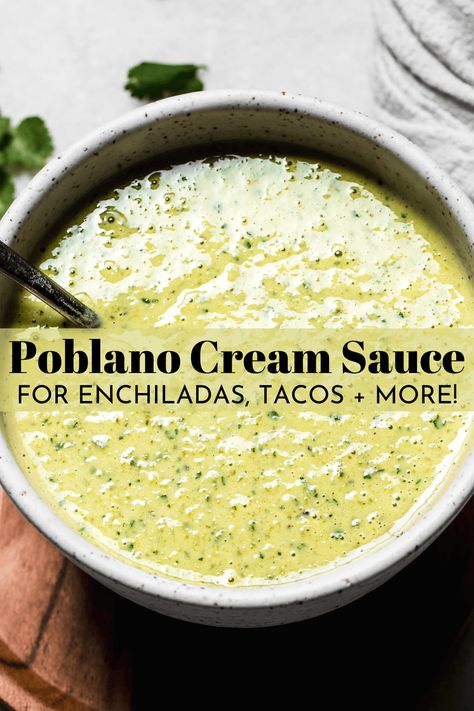 Poblano Cream Sauce Poblano Cream Sauce, Poblano Sauce, Enchilada Pasta, Roasted Poblano Peppers, Poblano Peppers, Rose Recipes, Cream Butter, Stuffed Poblano Peppers, Salsa Recipe