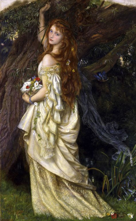 Ophelia ("And he will not come back again") by Arthur Hughes from Toledo Museum of Art Medieval Paintings Women, Paintings References, Arthur Hughes, Royalty Dr, Era Victoria, Greek Paintings, Toledo Museum Of Art, Pre Raphaelite Brotherhood, Master Studies