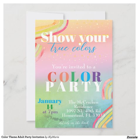 Color Theme Adult Party Invitation | Zazzle Color Party Invitations Adults, Color Theme Party Invitation, Rep Your Color Party Ideas, Colour Party Ideas Adults, Color Party Invitations, Colour Theme Party, Color Theme Party Ideas For Adults, Year End Party Theme, Color Party Theme