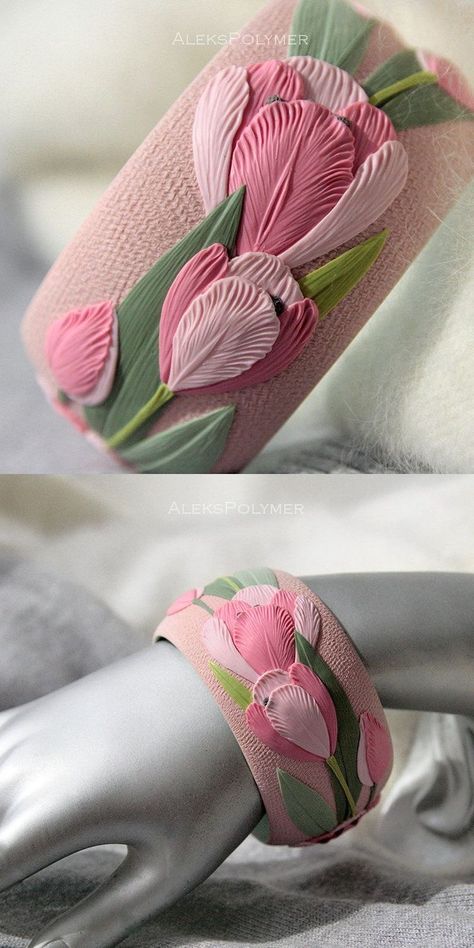 Clay Bangles, Tulip Bracelet, Fabric Bangles, Wedding Flower Jewelry, Silk Bangles, Polymer Clay Embroidery, Thread Bangles Design, Handmade Rakhi, Polymer Clay Flower Jewelry