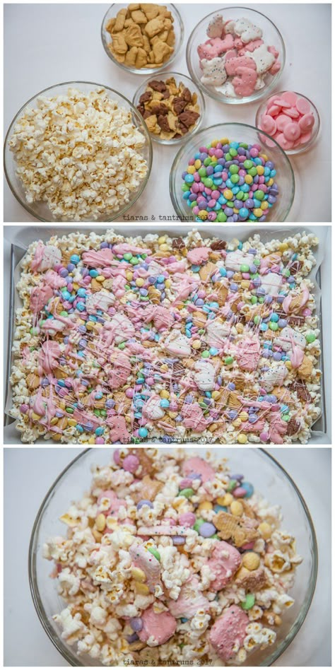 Candy Coated Popcorn Recipe, Candied Popcorn, Popcorn Mix, Easter Snacks, Popcorn Snacks, Study Session, Candy Popcorn, Snack Mix Recipes, Ideas For Easter Decorations