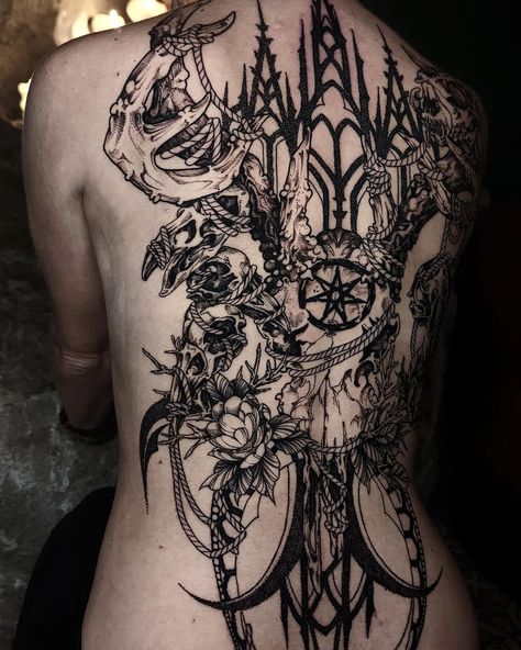 Back tattoo done in 3 days in a row Thanks again ! Done @utopia.workshop NEXT GUESTS +PARIS +BERLIN +VIENNA +TOULOUSE Done with @probodysupply @pepax.official #tattoo #tattoos #ink #inked #occult #ornaments #ornamental #blackworktattoo #blackworkerssubmission #blackwork #blackworkers #blackart #blacktattooart #skulltattoo #cathedraltattoo #cathedral #architecturaltattoo #artwork #art #dotworkers #dotworktattoo #necktattoo #throattattoo #goth #gothic Gothic Tattoo Back, Back Gothic Tattoo, Pagan Back Tattoo, Dark Back Tattoos, Dark Cathedral Tattoo, Amazing Back Tattoos, Gothic Spine Tattoo, Goth Neck Tattoo, Back Tattoos Goth