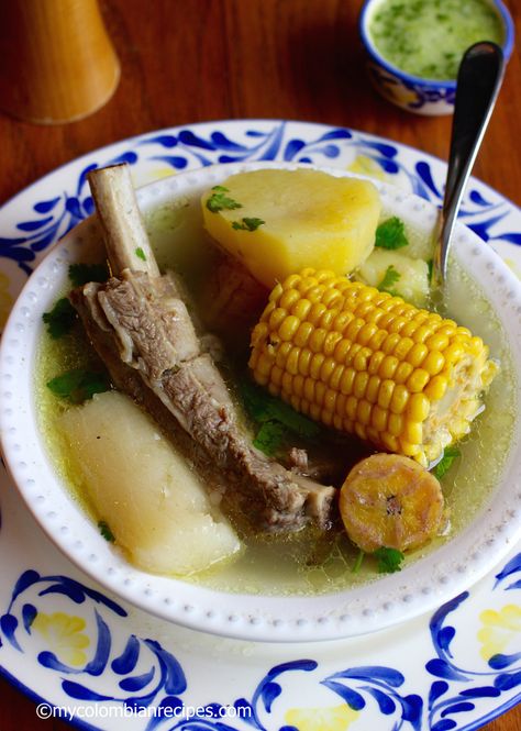 Sancocho de Costilla (Beef Ribs Sancocho) Colombian Sancocho Recipe, Colombian Sancocho, Latin Food Recipes, Plantain Soup, Sancocho Recipe, Rib Soup, Colombian Recipes, Beef Rib, Traditional Mexican Food