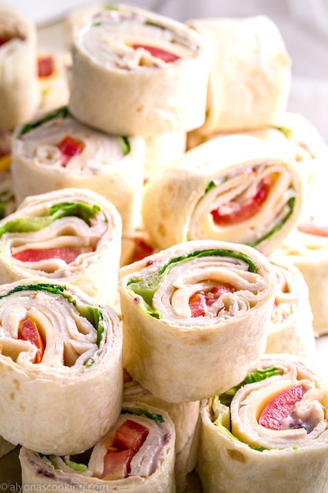 Costco sells a roasted chicken & Swiss roll-ups platter that "stays" together and looks so appealing! Make it with turkey if you insist but this is a roll ups recipe to try! The cream cheese spread helps the rolls stay together without any toothpicks and it pairs so well with the meat! Meat Roll Ups, Meat Roll, Turkey Roll, Pinwheel Sandwiches, Costco Chicken, Pinwheel Appetizers, Cream Cheese Spread, Meat Rolls, Roll Ups Recipes