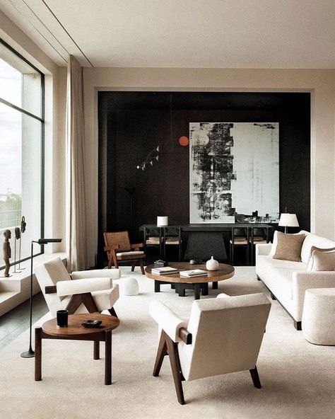 CW on Instagram: "Inside the home of Paul-Emmanuel Reiffers, designed by Vincent Van Duysen. A painting by Christopher Wool hangs on the wall, alongside a hanging sculpture by Alexander Calder. Pierre Jeanneret armchairs and side table, as well as an Ado Chale coffee table, also feature in the living room." Vincent Van Duysen, Richard Serra, Art Deco Buildings, Charlotte Perriand, Pierre Jeanneret, Minimal Home, Design Del Prodotto, Contemporary Interior Design, Contemporary Interior