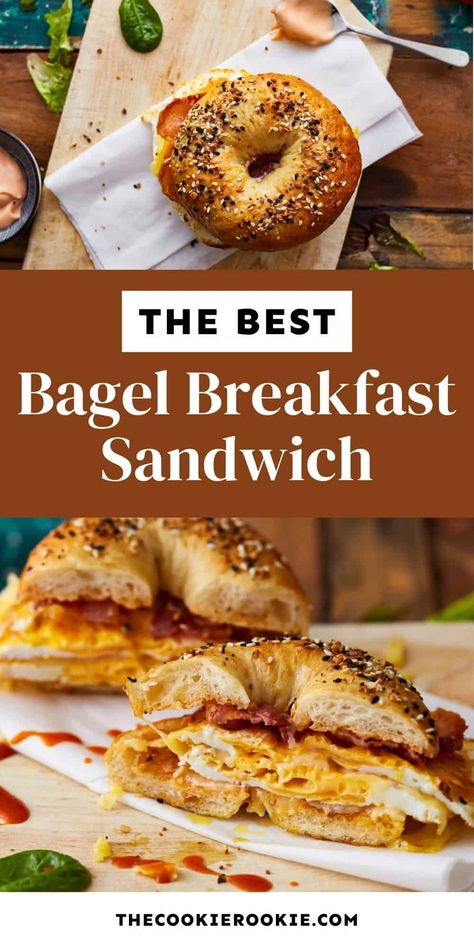 This 20-minute bacon egg and cheese bagel breakfast sandwich is the best way to start busy mornings on the go! Cheesy Eggy Bagels, Bagel Breakfast Ideas Cream Cheeses, Breakfast Bagel Sandwich Ideas, Bagel Recipe Ideas, Breakfast Bagel Ideas, Bagel Egg Sandwich, Bagel Breakfast Ideas, Bacon Egg And Cheese Bagel, Breakfast Bagel Sandwich