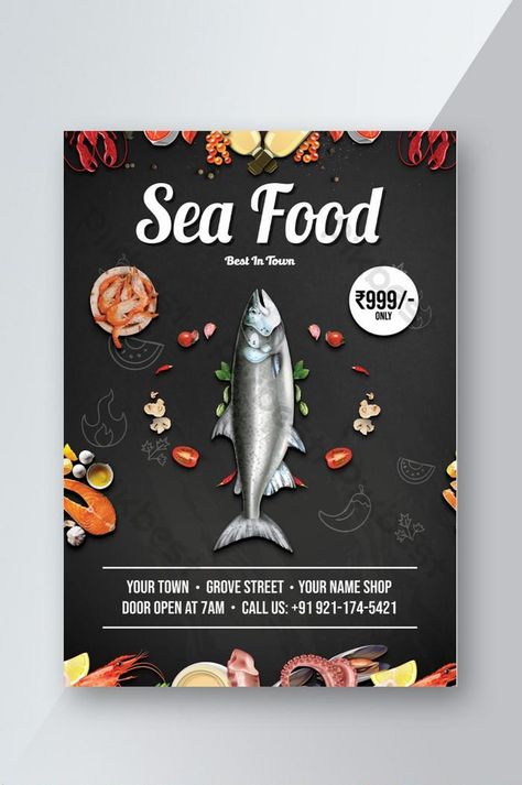 Sea Food Restaurants Flyer Template#pikbest# Western Food Poster, Fish Posters, Food Catalog, Restaurant Promotions, Restaurant Template, Tea Restaurant, Food Template, Restaurant Flyer, Business Poster