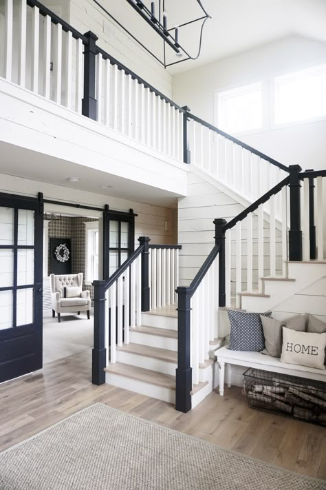 Yes. You are home ❤️ Black Stair Railing, Black And White Stairs, White Stairs, Exterior Stairs, Staircase Makeover, Unique Mugs, Staircase Ideas, Foyer Decorating, Stair Case