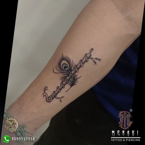 Krishna Bansuri Tattoo, Bansuri Tattoo Design, Krishan Ji Tattoo Design, Lord Krishna Flute Tattoo, Lord Krishna Tattoo Design For Men, Basuri Flute Tattoo, Lord Krishna Tattoo Design, Krishna Tattoo Design For Men, Krishna Flute Tattoo