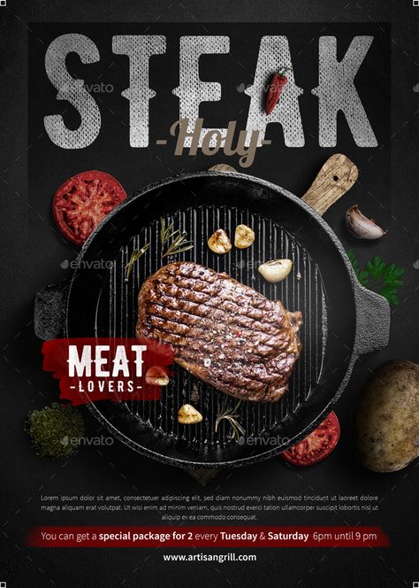 Steak House Menu - Flyer Steak House Menu, Steak Menu, Steak Grill, Menu Flyer, Premium Meat, Restaurant Menu Template, Food Banner, Menu Book, Steak House