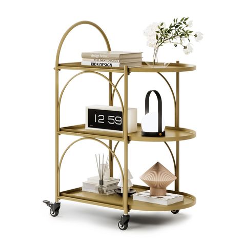 PRICES MAY VARY. 【Strong & Sturdy】 The cart measures 24" x 16" x 35.4" (L x W x H) and is constructed from high-quality metal materials with reinforced thickened round tubes. Our bar cart boasts exceptional sturdiness and resistance to deformation. It is not susceptible to rust, and cleaning is effortless. 【3-Tier Open Design】 Bar cart features an open design for better item identification and retrieval, along with edge protection to prevent items from easily falling off during movement. With a Minimalist Bar Cart, Bar Serving Cart, Metal Cart, Kitchen Carts, Food Cart Design, Cart With Wheels, Minimalist Bar, Coffee Cart, Portable Kitchen