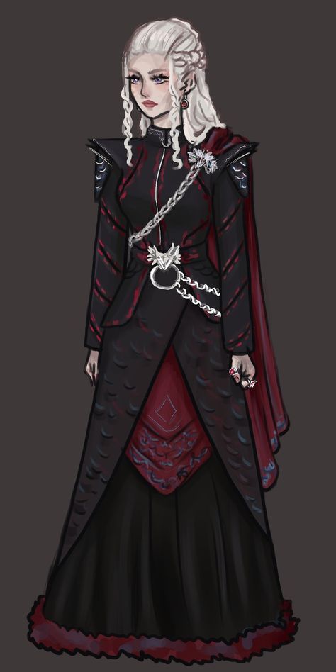 Daenerys targaryen Targaryen Fashion Art, Hotd Dragons Outfits, Targaryen Outfit Aesthetic, Targaryen Dress Art, House Of The Dragon Outfit Ideas, Queen Dress Royal Medieval, Queen Outfits Royal Medieval, Targaryen Outfit, Targaryen Clothes