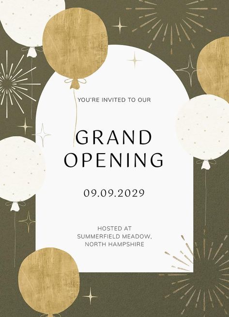 Grand opening invitation card template, editable text psd | premium image by rawpixel.com / Wan Grand Opening Invitation Card Design, Grand Opening Invitations Template, Brown Invitation Card, Inauguration Poster, Restaurant Card Design, Shop Opening Invitation Card, Business Launch Party, Brown Invitation, Grand Opening Banner