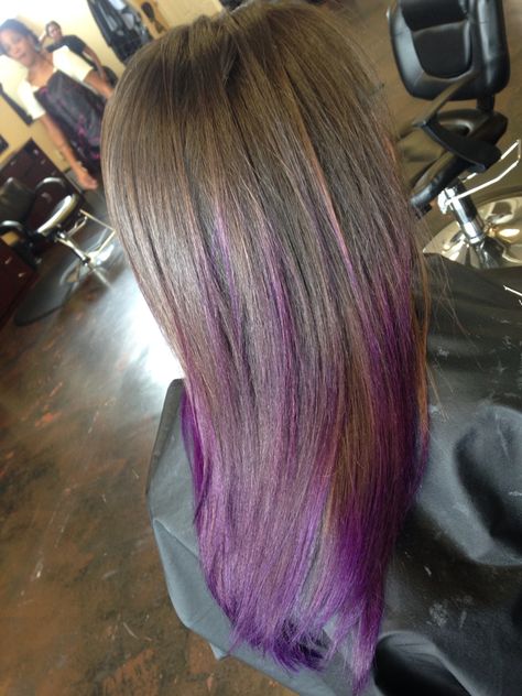 Brown Hair with Purple Ends Ombré Balayage Highlights Natural hair Pressed Hair Purple Ends On Brown Hair, Highlights Ends Of Hair, Brown Hair With Purple Ends, Purple Ends Hair, Brown Hair With Purple, Pressed Hair, Hair With Purple, Purple Brown Hair, Ombré Balayage