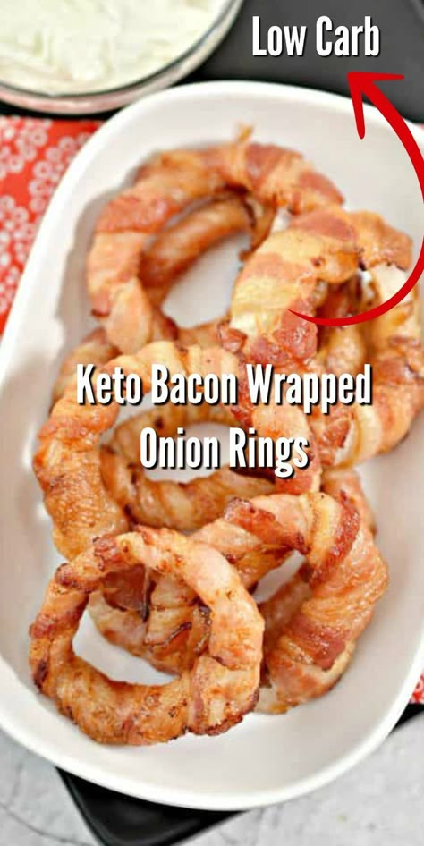 Keto Football Appetizers, Cheesy Bacon Onion Rings Keto, Keto Deep Fryer Recipes, Keto Tailgate Food Easy, Air Fryer Low Carb Recipes, Low Carb Finger Foods, Keto Vegetable Recipes, Air Fryer Keto Recipes, Bacon Wrapped Onion Rings