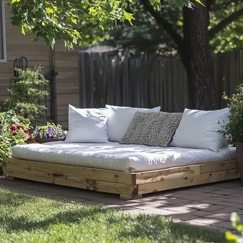 DIY Outdoor Daybed for Your Patio Diy Outdoor Daybed, Outdoor Daybed, Daybed, Diy Outdoor, Outdoor Living Space, Outdoor Living, Living Spaces, Patio, Patios