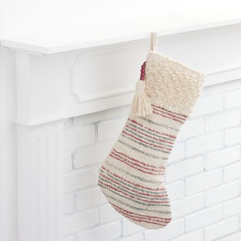 Ivory Multicolor Woven Stripe Christmas Stocking - World Market Christmas Stocking Ideas, Striped Christmas Stocking, Stocking Ideas, Family Christmas Stockings, Bohemian Christmas, Striped Stockings, Stockings Christmas, Textile Market, World Market