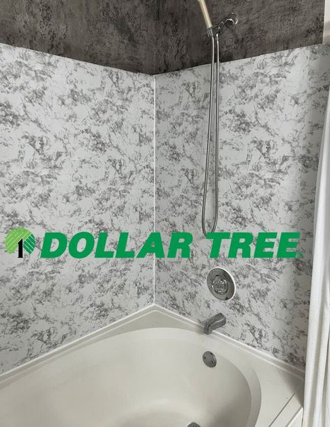 Dollar Tree Contact Paper, Ugly Bathroom Makeover, Ugly Bathroom, Contact Paper Wall, Renter Friendly Decorating, Diy Tile Shower, Shower Makeover, Rental Bathroom, Small Bathroom Diy