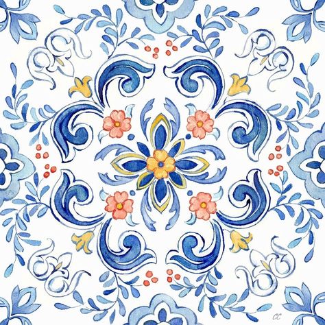 Mediterranean Breezes XXIII Poster Print - Cynthia Coulter-VARPDXRBMBR23CC Image 1 Spanish Design Art, Naqashi Patterns, Mediterranean Print, Sicilian Art, Paisley Print Design, Mediterranean Art, Print Design Art, Fun Crafts To Do, Art Journal Therapy