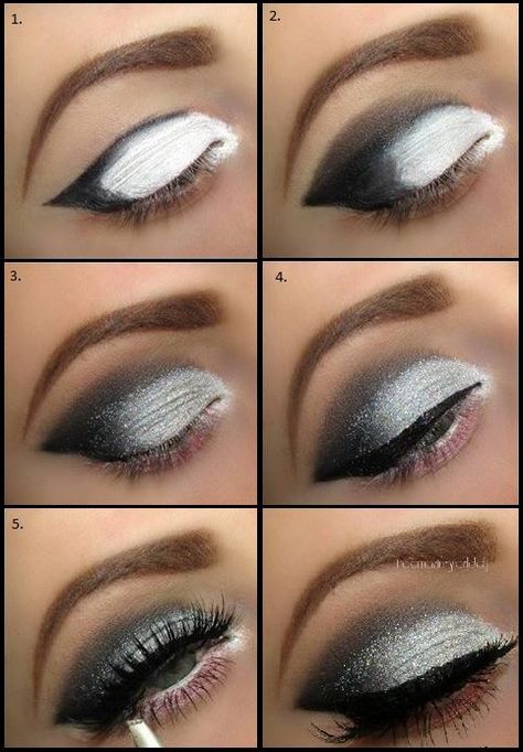 Beautiful Grey Smokey Eyes - DIY Tutorial Gals Night, Smokey Eyes Tutorial, Grey Smokey Eye, Cheer Makeup, Cheer Hacks, Grey Makeup, Grey Eyeshadow, Tutorial Eyeshadow, Makeup Tip