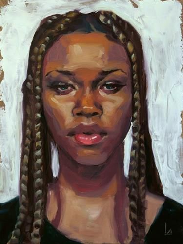 Black Art Oil Painting, Dreads Painting, Black Hair Oil Painting, John Larriva Portraits, John Larriva, Oil Painting African Woman, Acrylic Portrait Painting, Art Alevel, Afrocentric Art