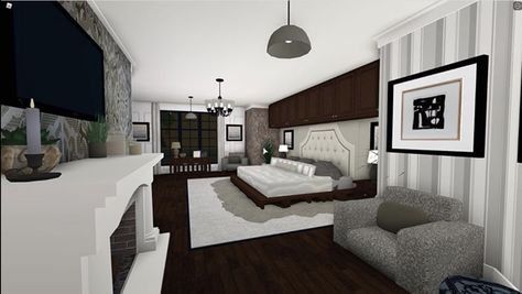 Parents Room Ideas, Bloxburg Cottage, Blocksburg Room Ideas￼, Parents Bedroom, House Decorating Ideas Apartments, Tiny House Layout, Parents Room, Mega Mansions, Master Room