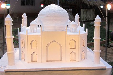 Taj Mahal Model School Project, India Crafts For Kids, Taj Mahal Model, Taj Mahal Art, Thermocol Craft, Foam Sculpture, Popsicle Art, India Crafts, Cardboard Model