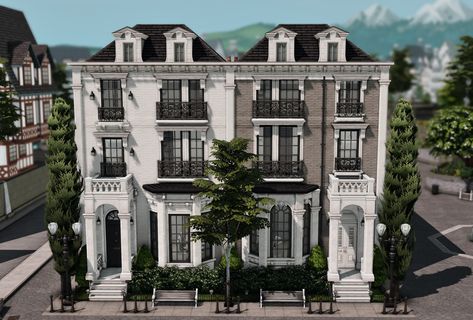 Amelie | bietet content for the sims 4 | Patreon Cottage Apartment Exterior, Pretty Apartment Building, Sims 4 Brownstone Build, Townhome Sims 4, Sims 4 Brooklyn Apartment, Sims 4 Maxis Match House Download, Sims 4 Rich House Cc, Townhouses Sims 4, Sims 4 Brick Cc