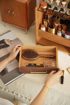 #Wood_Makeup_Organizer #Vanity_Makeup_Organizer #Store_Hacks #Dollar_Store_Hacks Wooden Vanity Organizer, Toiletries Organization Bedroom, Cosmetic Organizer Ideas, Wood Makeup Organizer, Cosmetics Organization, Vanity Makeup Organizer, November Mood Board, November Mood, Make Up Storage