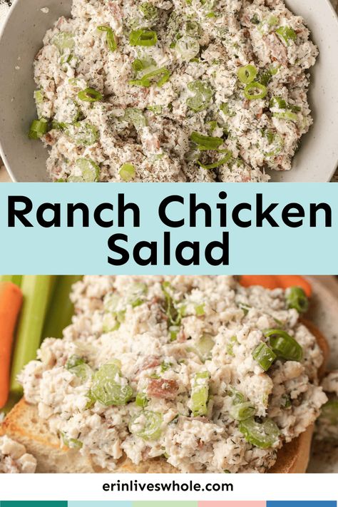 Make a classic BBQ side dish healthier! Ranch chicken salad is so healthy because you can see the whole ingredients, including the homemade ranch dressing. Chicken Salad With Ranch Dressing, Chicken Salad With Ranch Seasoning, Bbq Side Dishes Healthy, How To Make Ranch, Salad With Ranch, Ranch Dressing Chicken, Ranch Chicken Salad, Ranch Seasoning Recipes, Bbq Side Dish