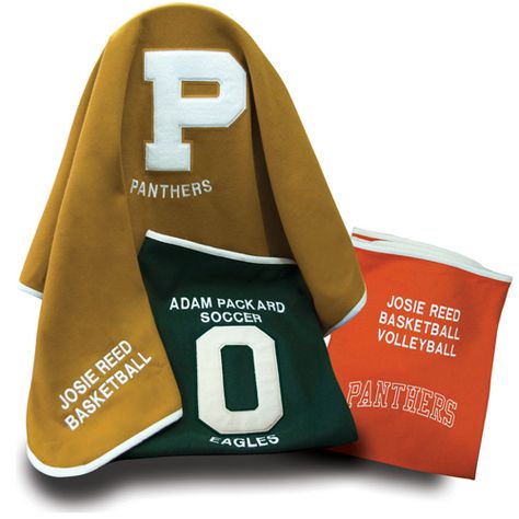 Wool Memory Blanket   Our premium wool blankets will be cherished as an award or senior gift. Made of solid melton wool, finished with felt trim, and customized with embroidered monograms and chenille letters, these blankets are a warm reminder of past achievements.  #varsityletter #varsityblanket #awardblanket #memoryblanket #woolblanket #schoolawards #schoolblanket #custom #neffco Letterman Blanket, Letterman Jacket Ideas, Memory Blankets, Gift Frames, Booster Club, School Jacket, Wool Mats, School Awards, Memory Blanket