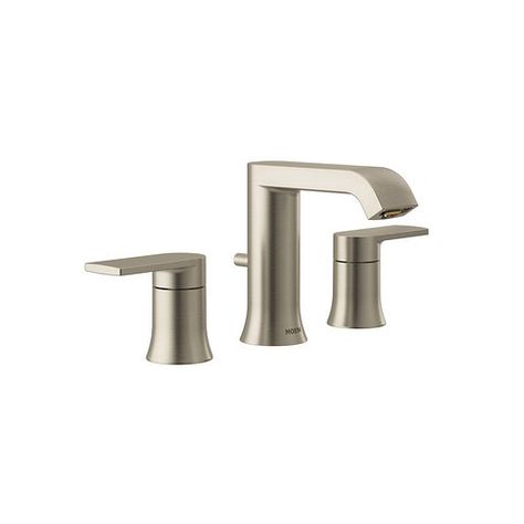 Bathroom & Kitchen Faucets, Shower Heads, Accessories & More Moen Genta, Bathroom Faucets Brushed Nickel, Brushed Nickel Bathroom, Luxurious Showers, Widespread Bathroom Faucet, Faucet Handles, Shower Valve, Bathroom Faucet, Bathroom Sink Faucets