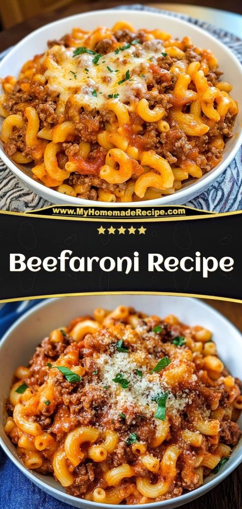 This homemade beefaroni is savory, cheesy, and packed with ground beef and pasta. A comforting classic! Ingredients: 1 lb ground beef 2 cups elbow macaroni 1 cup tomato sauce 1 cup shredded cheese Enjoy this beefaroni for a simple, hearty dinner Homemade Beefaroni Recipe, Homemade Beefaroni, Elbow Pasta Recipes, Elbow Macaroni Recipes, Macaroni And Beef, Ground Beef And Pasta, Beefaroni Recipe, Pasta Sauce Recipes Tomato, Quick And Easy Pasta Recipes