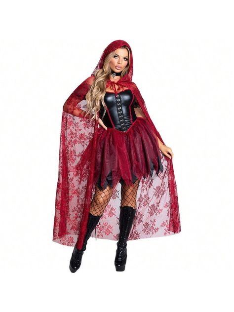 Party Classic Little Red Riding Hood Costume, Witch Suit Dress Up Clothes, Mesh Cape For VampireI discovered amazing products on SHEIN.com, come check them out! Tulle Cloak, Ghost Bride Costume, Little Red Riding Hood Costume, Vampire Cosplay, Riding Hood Costume, Ruffle Summer Dress, Red Riding Hood Costume, Queen Costume, Halloween Party Diy