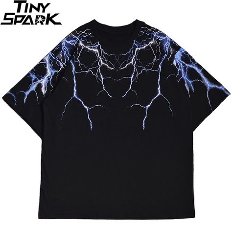 2020 Streetwear Dark Lightning T Shirt Hip Hop Men Harajuku Tshirt Short Sleeve Cotton T-Shirt Fashion Black Tops Tees HipHop _ - AliExpress Mobile Blitz Design, Japanese Tshirt, Kamikaze, Timeless Wardrobe Staples, Japanese Streetwear, Streetwear Y2k, Streetwear Tshirt, Alternative Outfits, Loose Shorts