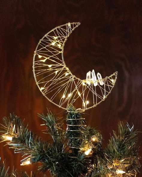 Auld Moon by Elisabeth Mlodik on Instagram: “Celestial tree toppers are here! Are you ready for the winter solstice? Link in profile!✨🌙🎄” Witchy Xmas Decor, Moon Christmas Tree Topper, Diy Yule Tree Topper, Pagan Christmas Tree Topper, Pagan Tree Topper, Moon Tree Topper, Diy Xmas Tree Topper, Diy Tree Toppers Christmas, Celestial Christmas Tree