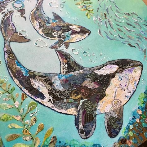 Ocean Mixed Media Art, Marine Life Art Gcse, Orca Whale Painting, Scrap Art Ideas, Gcse Portfolio, Art Natural Forms, Bird Shapes, Diy Hoodies, Art Final Project