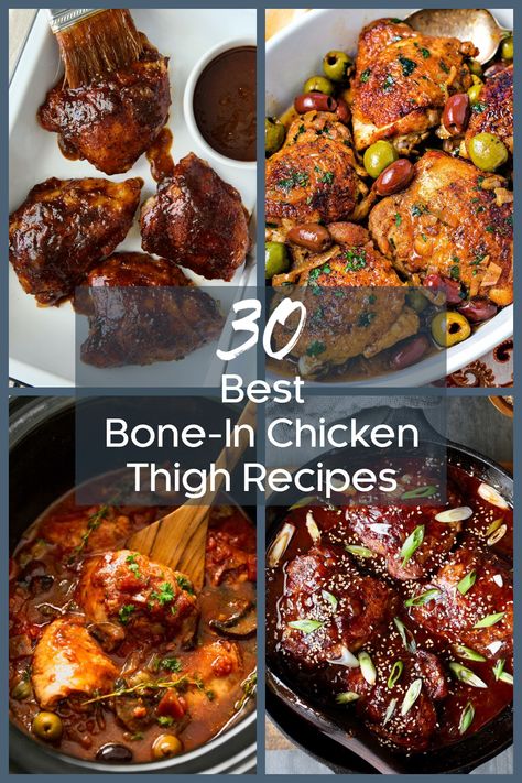 30 Best Bone-In Chicken Thigh Recipes For Every Occasion! Baked Bbq Chicken Thighs, Chicken Thighs In Oven, Easy Baked Chicken Thighs, Dinner Party Entrees, Honey Baked Chicken, Bone In Chicken Recipes, Chicken Thighs Dinner, Braised Chicken Thighs, Bone In Chicken Thighs