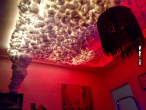 Got inspired by cloud lamp... What do you think about my cloud roof? Cloud Roof Led Lights, Cloud Roof Ceilings, Diy Clouds Decorations, Cloud Project, Project Room, Light Curtains, Neon Lights Bedroom, Cloud Light, Cloud Lamp