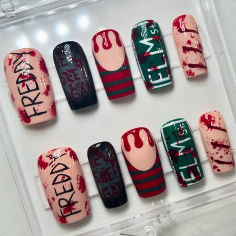 Freddy Krueger 🎃 - - - #pressonnails #nailsnailsnails #freddykruegernails #halloweennails #laredo #texas Freddy Krueger Nails, Jason Nails, Laredo Texas, Freddy Krueger, Halloween Nails, Press On Nails, Random Stuff, Texas, Nails