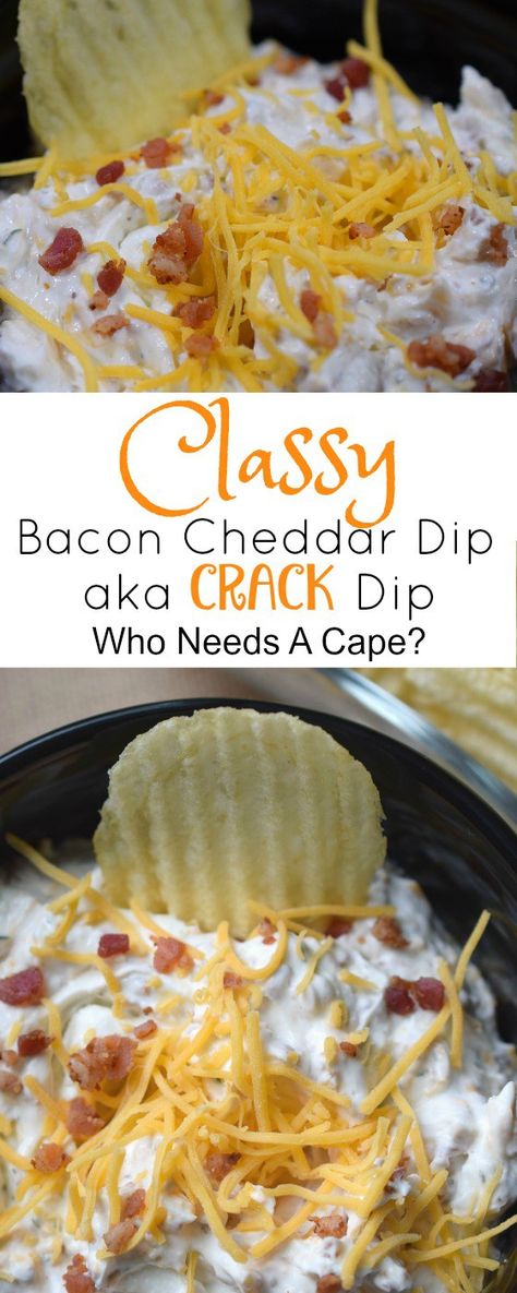 You cannot go wrong serving Classy Bacon Cheddar Dip a.k.a. "Crack Dip" at your next party. Bacon & cheese make this one irresistibly good dip! Bacon Cheddar Dip, Cheddar Dip, Cheesecake Dip, Football Party Food, Amazing Appetizers, Buffalo Chicken Dip, Bacon Cheddar, Super Bowl Food, Picnic Food