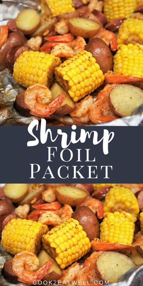 Dinner doesn’t get any easier than this grilled shrimp foil packets. Stuffed with kielbasa sausage, large shrimp, potatoes and fresh corn cobs, this meal is satisfying and delicious! Healthy Grilling Recipes Clean Eating, Shrimp Foil Packets, Barbecue Party Food, Shrimp Potatoes, Summer Dinner Recipes Grill, Shrimp Boil Foil, Shrimp And Sausage, Shrimp Sausage, Foil Packet