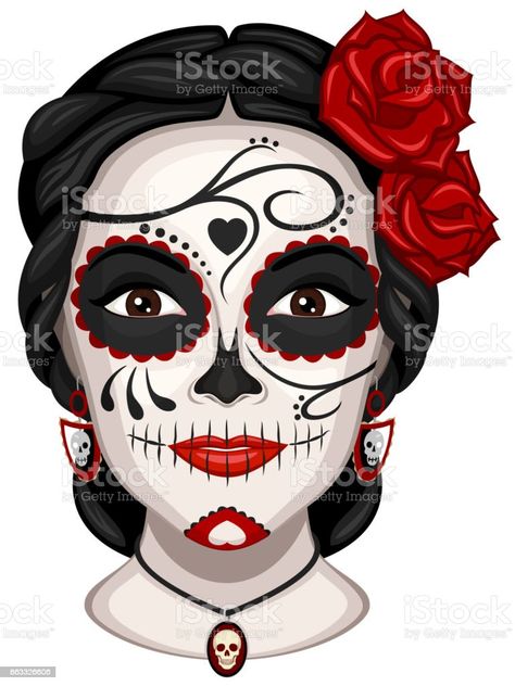 Makijaż Sugar Skull, Sugar Skull Face Paint, Halloween Makeup Sugar Skull, Skull Face Paint, Halloweenský Makeup, Sugar Skull Face, Dead Makeup, Mascaras Halloween, Creepy Halloween Makeup